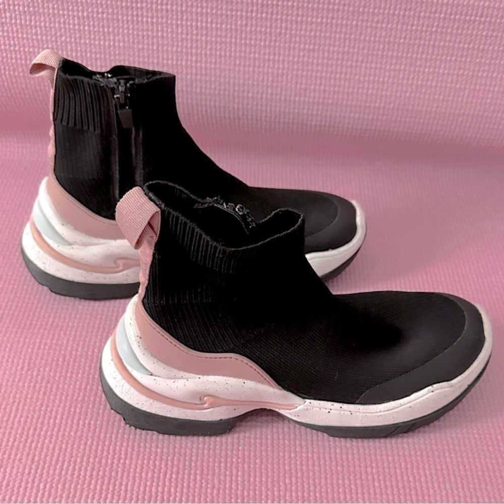 Zara Girls black Sock Sneaker zip up high top boots knit Size 34 US 1.5